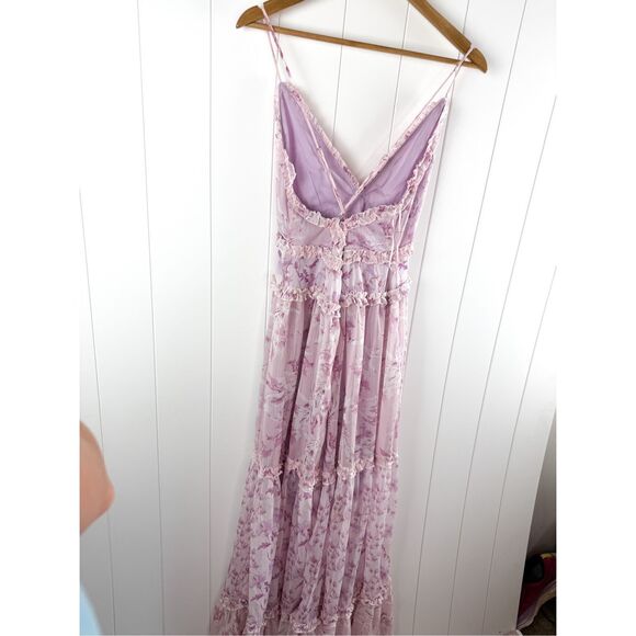 En Elly Ruffled Printed Maxi Dress in Pink Floral Plunge Strappy Cottagecore L - Picture 10 of 16